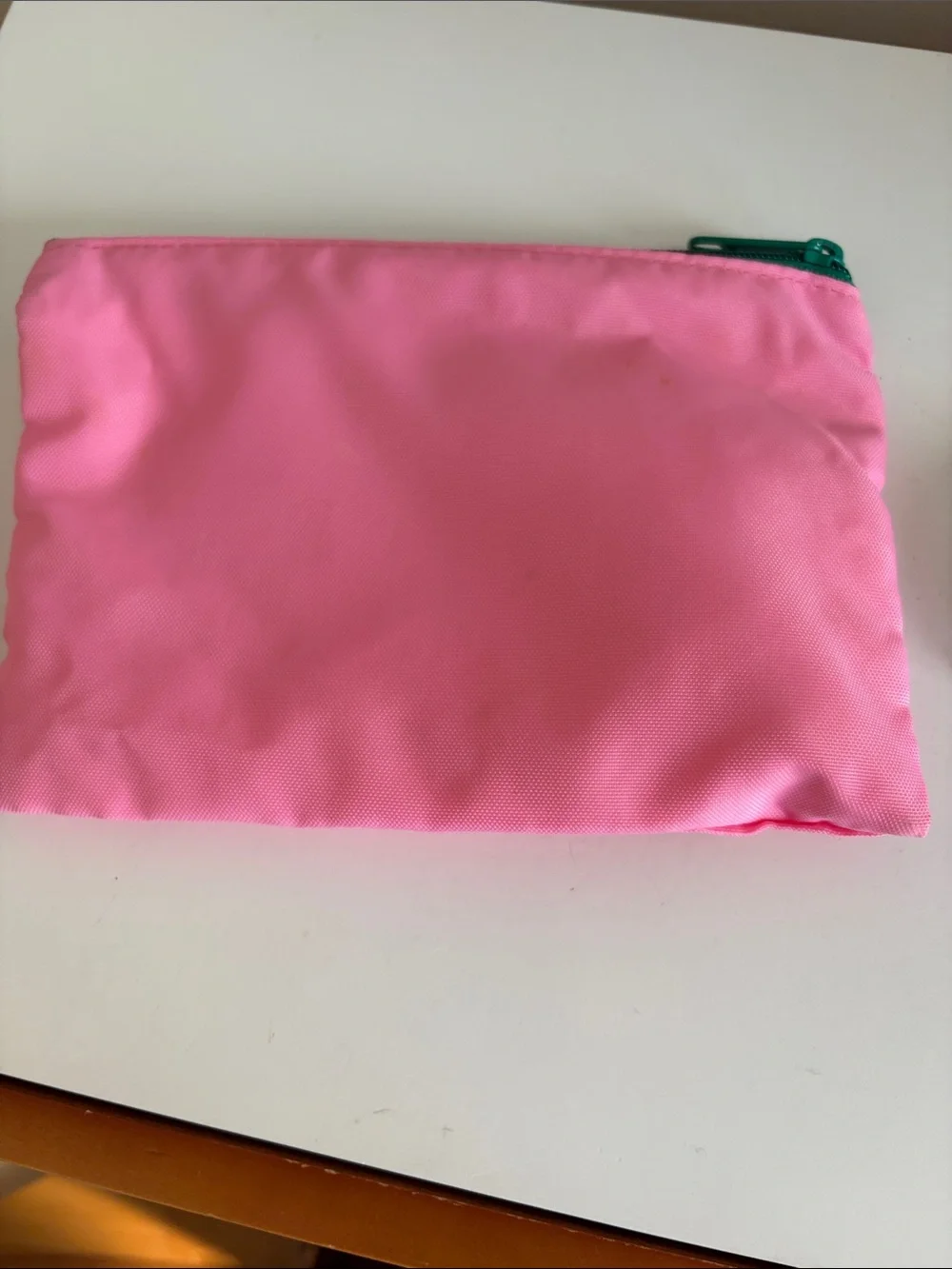 Personalized Pink Zipper Pouch with Green Embroidery & double Mirrors Mon Compac